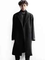 mens woolen coat autumn and winter new fashion all match british style dark department long loose large coat