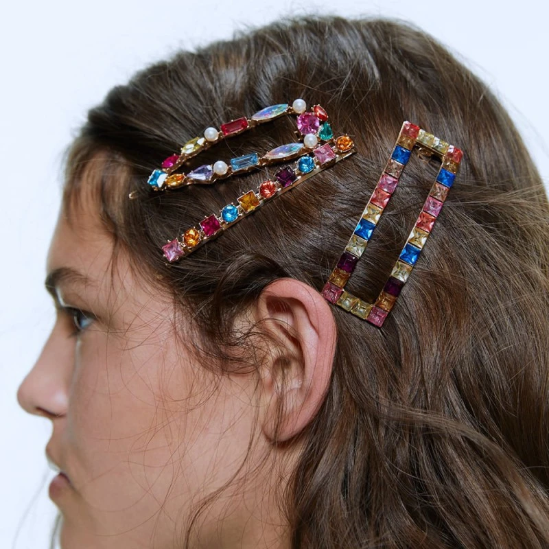 Head Clips Hair Accessories Alloy Lady Water Drop Clip Square Color Diamond Hairclip Card Female Rhinestones Hairpins | Красота и