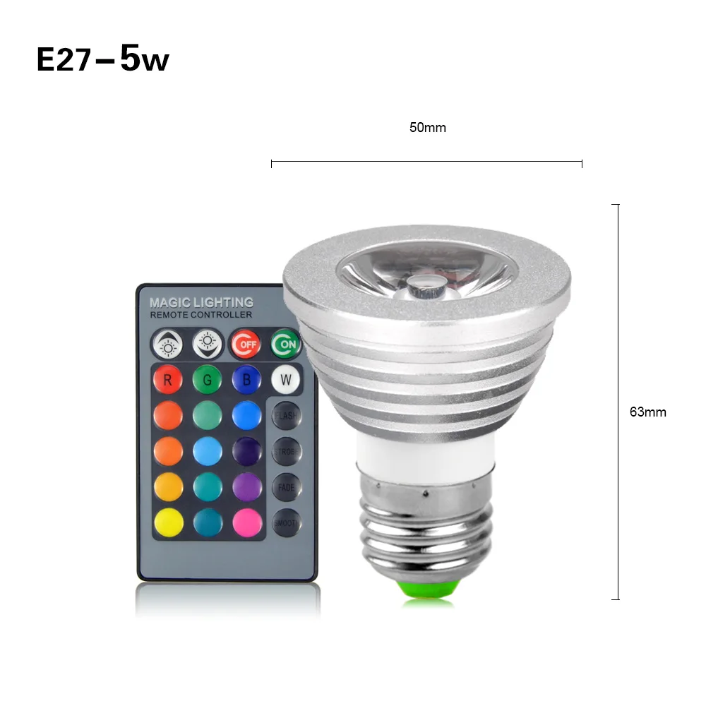 E27 5W 1 шт. прекрасный 16 цветов RGB Рождественский Декор атмосферный светодиодный ночник E27 5 Вт 110 В-220 В светодиодный светильник Точечный светильник+ ИК-пульт дистанционного управления - Испускаемый цвет: E27 5W