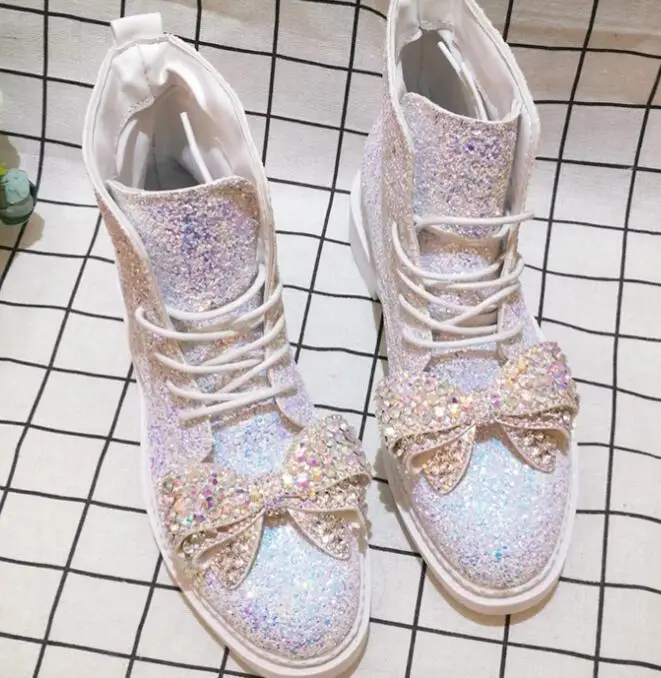 Стразы и бантом для девочек сезон весна тонкие блестки прилив бренд ботинки