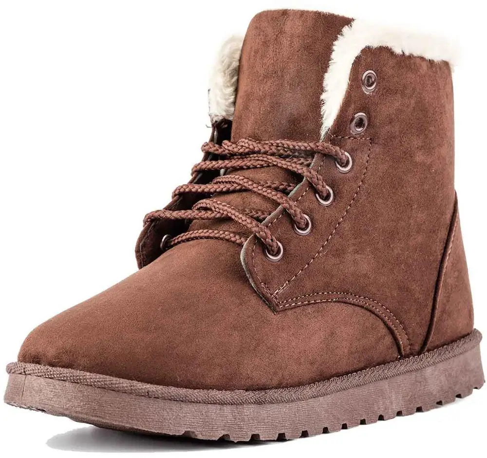 Brown boots Зимние ботинки; женские теплые плюшевые ботильоны; женская резиновая обувь на танкетке со шнуровкой; botas mujer invierno - Цвет: Brown boots