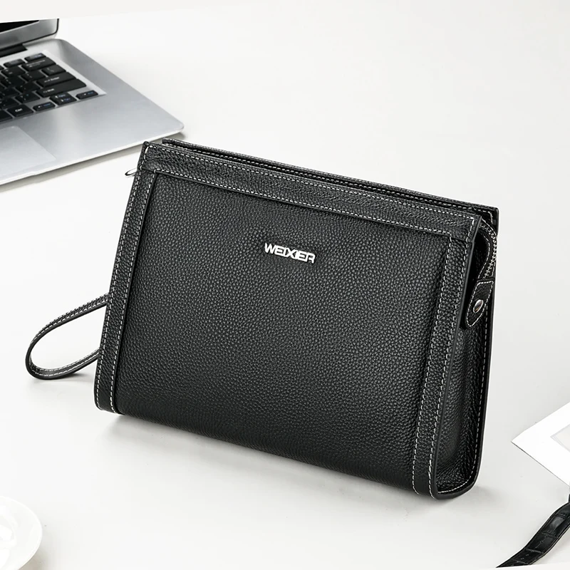

Business Men's Clutch Bag 100% Genuine Cow Leather Handbag Luxury Brand Envelope Bag Multi-Function Large Capacity A4 Wallet