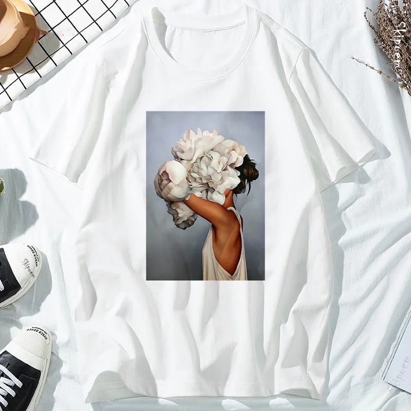 

Nieuwe Katoenen Harajuku Esthetiek Tshirt Sexy Bloemen Feather Print Korte Mouw Tops & Tees Fashion Casual Paar T-shirt