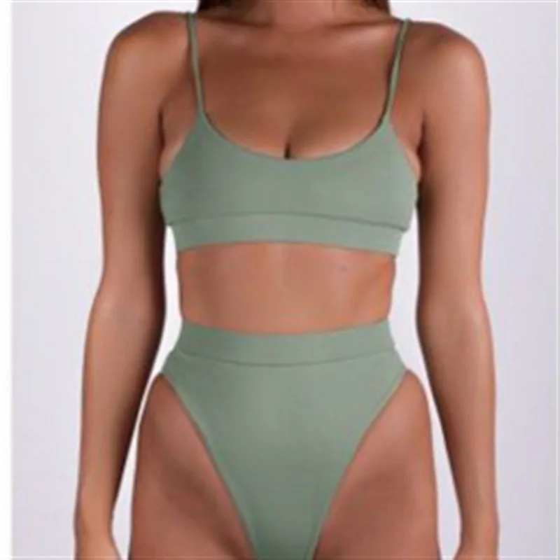 

2020 Europe America New Style High-waisted Bikini Hot Selling Split Type-Womens Swimsuit Solid Color bikini /30
