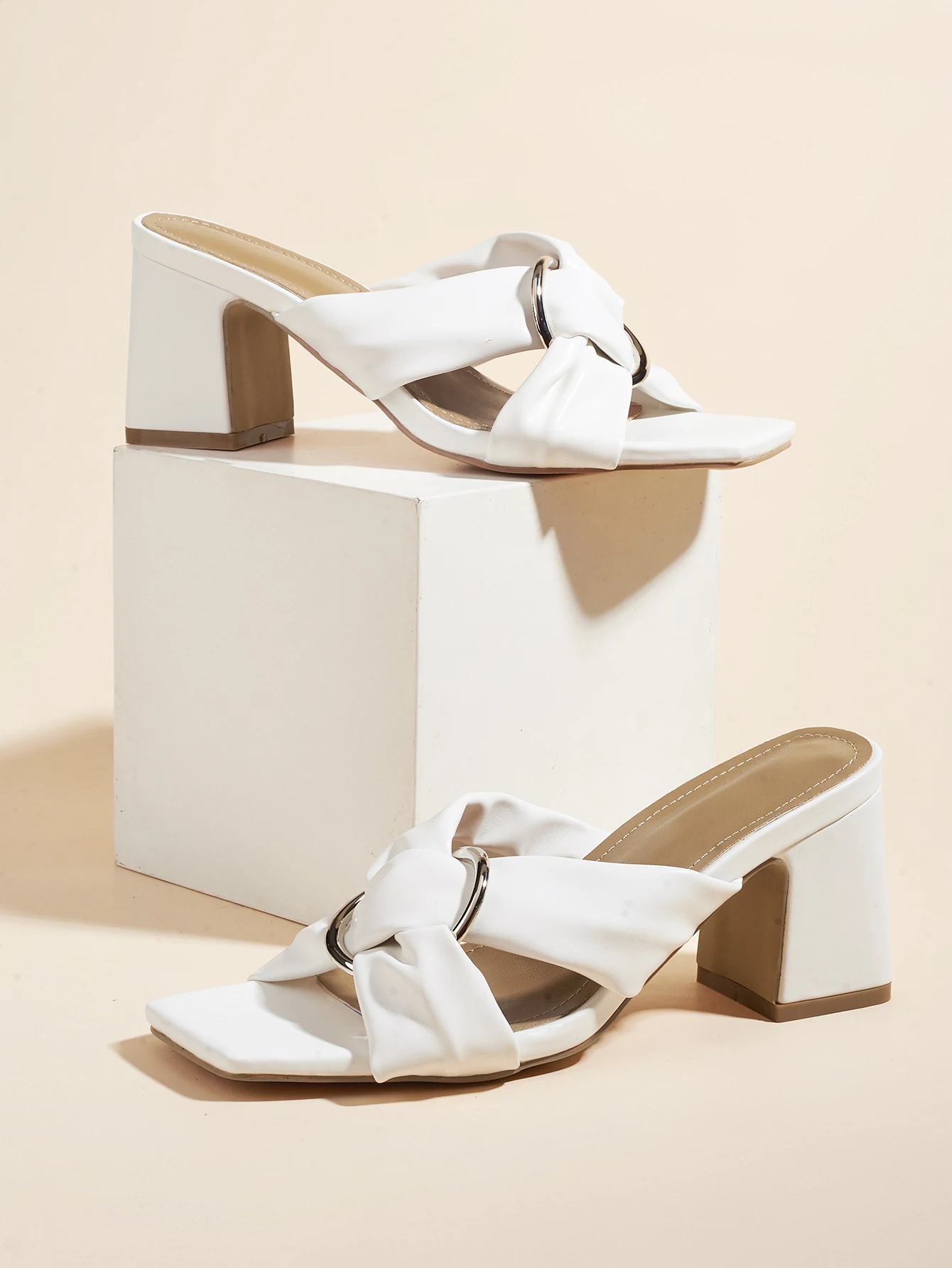 

Sandals Women Summer 2021 Luxury Brand Fashion Square Toe Slippers Thick High Heels Plus Size 40 Woman Shoes Sandalias Mujeres