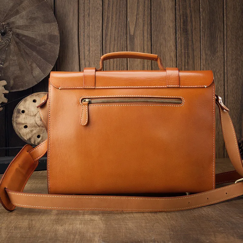 Vintage high quality natural genuine leather men's briefcase casual cowhide handbag business luxury work shoulder messenger bag