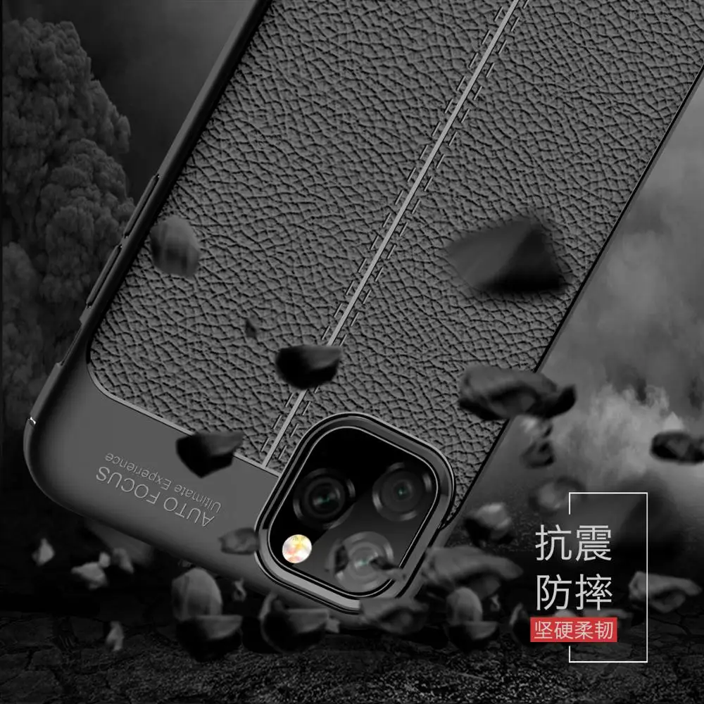 KEYSION Phone Case for iPhone 11 Pro Max Litchi leather texture TPU silicone Shockproof Black Cover 2019 | Мобильные телефоны и