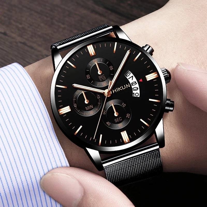 

2021 Men Watches Luxury Famous Brand Men Stainless Steel Mesh Belt Calendar Watch Men Business Quartz Watch Relogio Masculino