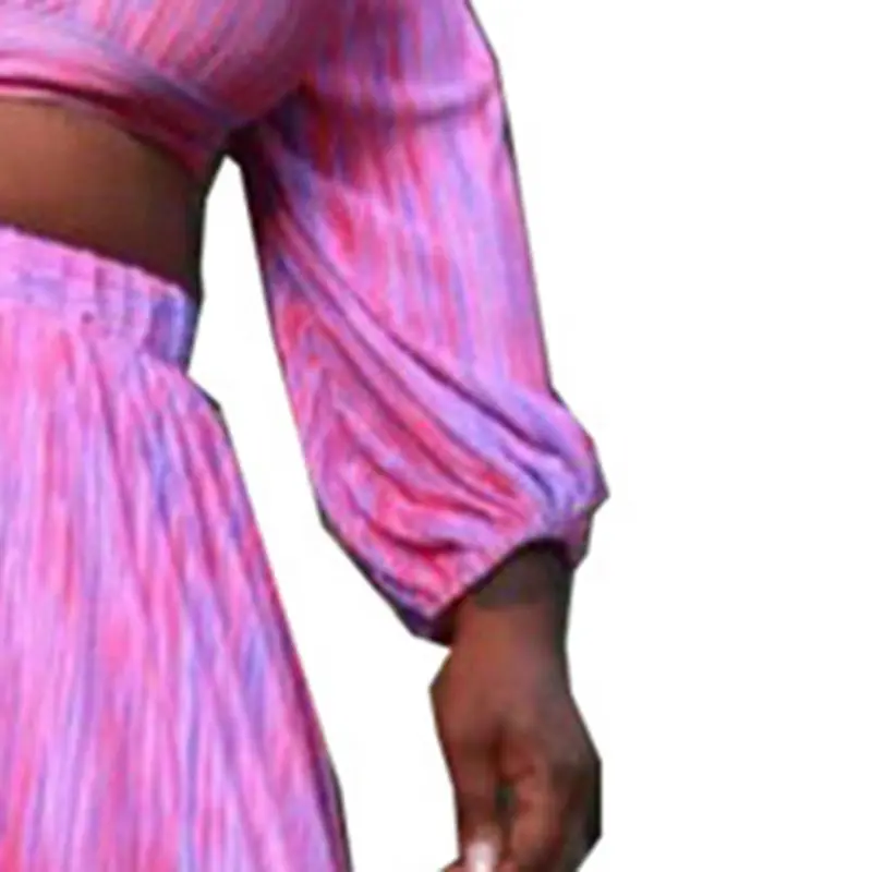 Женский комплект в полоску с принтом на шнуровке длинным рукавом укороченный топ