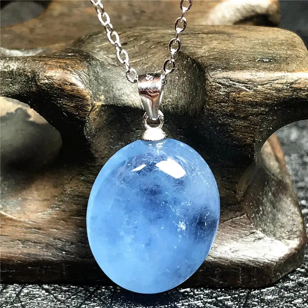 

Top Natural Blue Aquamarine Pendant Necklace For Woman Man Ocean Crystal 925 Silver Chains 17x14x8mm Beads Stone Jewelry AAAAA