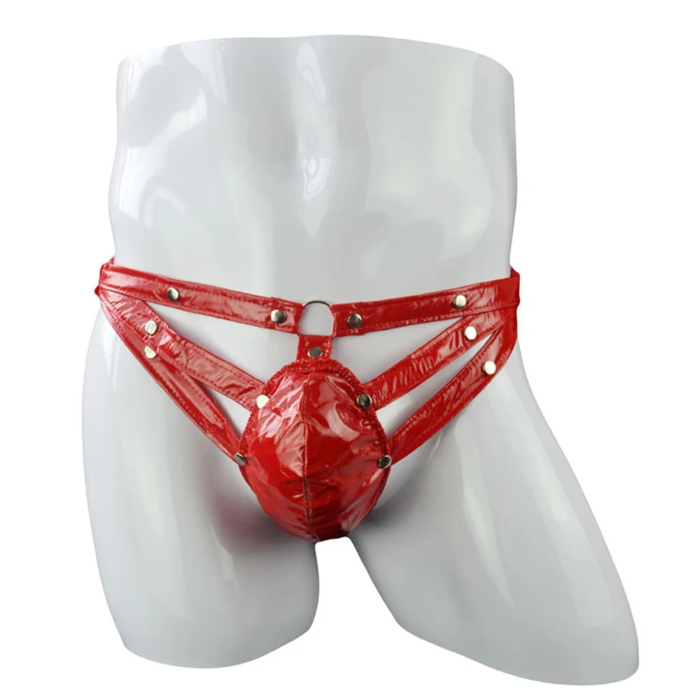 Для мужчин нижнее белье Сексуальная искусственная кожа трусы для новое Открытое
