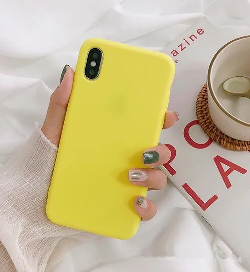 yellow Wixcen матовый свежий Оранжевый Мягкий силиконовый чехол для телефона для Iphone 7 7plus 6s 8 Xs Max XR противоударный розовый однотонный конфетный, TPU чехол - Цвет: yellow