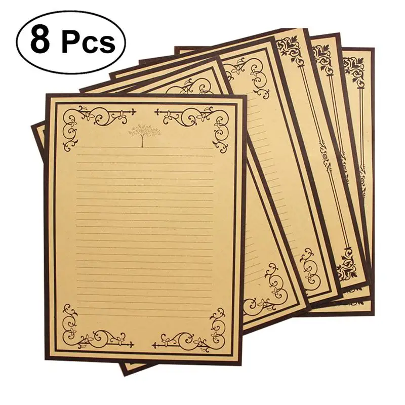 

8 шт. крафт-бумага Ретро бумага для письма винтажная фотобумага набор канцелярских принадлежностей (2 шаблона)
