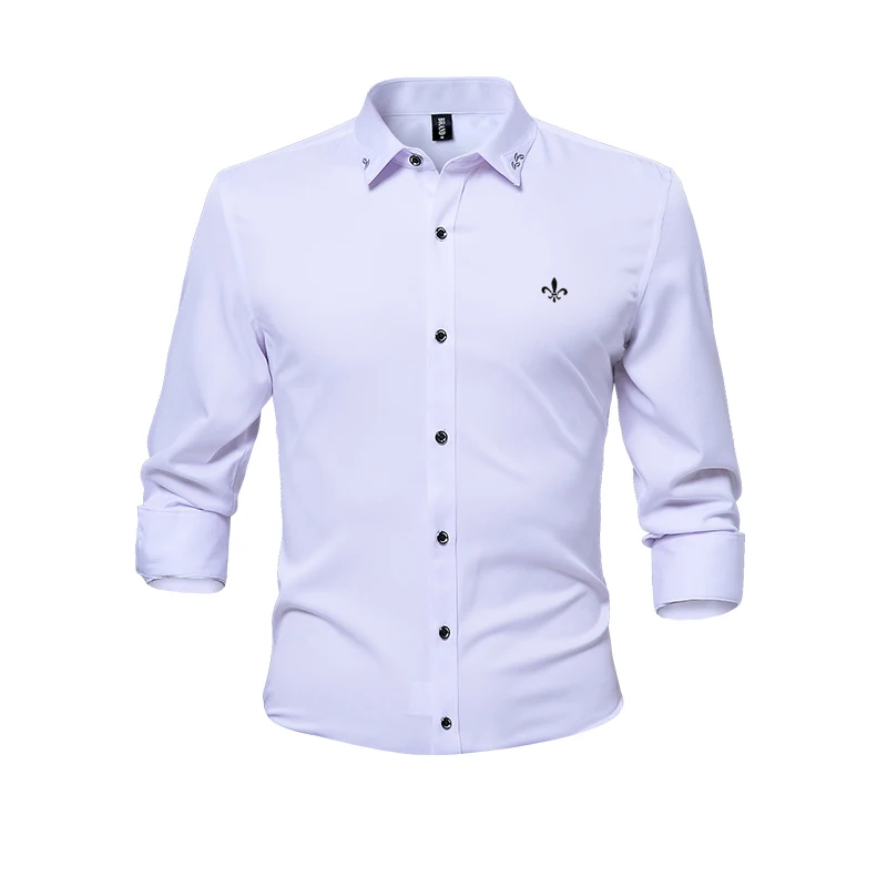 DCZ1701-WHITE Против морщин и нежелезной моды Blusa Camisa Social Masculina Dudalina с длинным рукавом Slim Fit рубашка мужская Цветочная одежда белая мужская - Цвет: DCZ1701-WHITE
