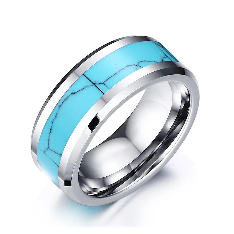 

Stainless Steel Rings For Men Women Tungsten Steel Blue Ring Matte Finished High Polished wedding Ring Wide 8mm