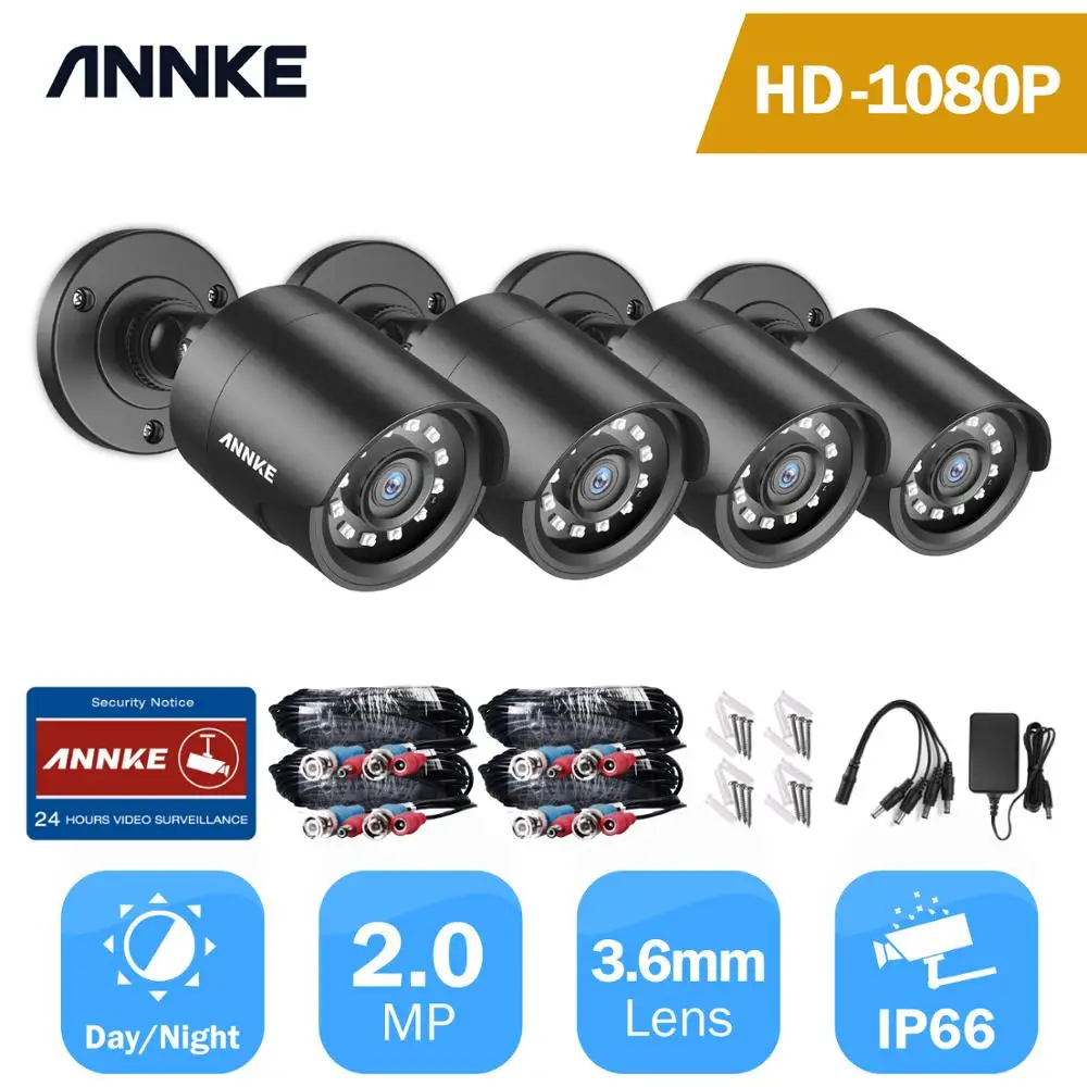 ANNKE 4pcs 2MP 1080P HD Security Surveillance System Camera IR-Cut Night Vision Waterproof Housing Bullet Camera Kit