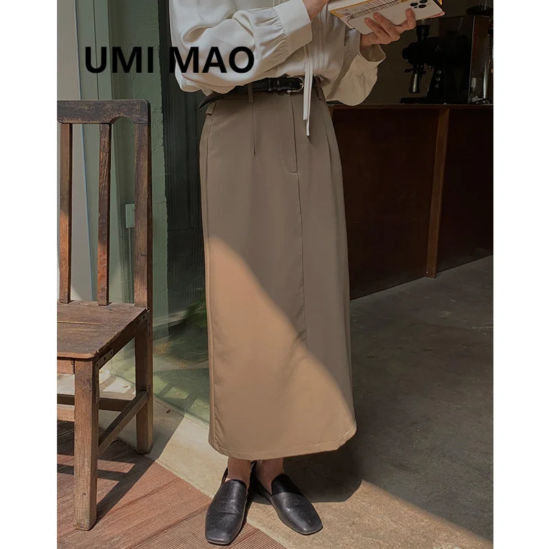 

UMI MAO Korean Fashion High Waist Skirt Female Autumn New Style Belt Bag Hip Was Thin Retro Mid-length Y2K