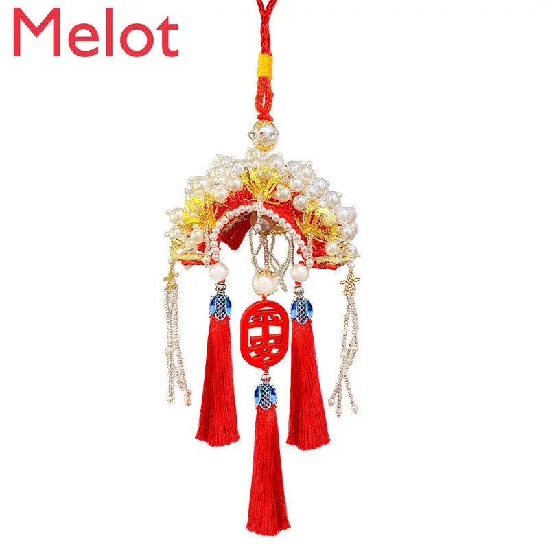 

Luxury Chinese Phoenix Crown Tassel Protective Talisman Car Pendant Handmade Crochet Finished Decoration