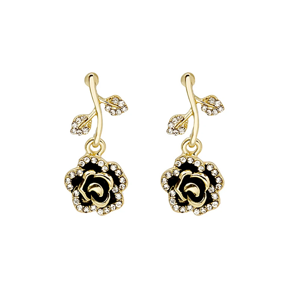 

Restoring Ancient Ways Is Contracted Artistic Temperament Black Metal Women Stud Earrings Personality Flowers Rose Earrings