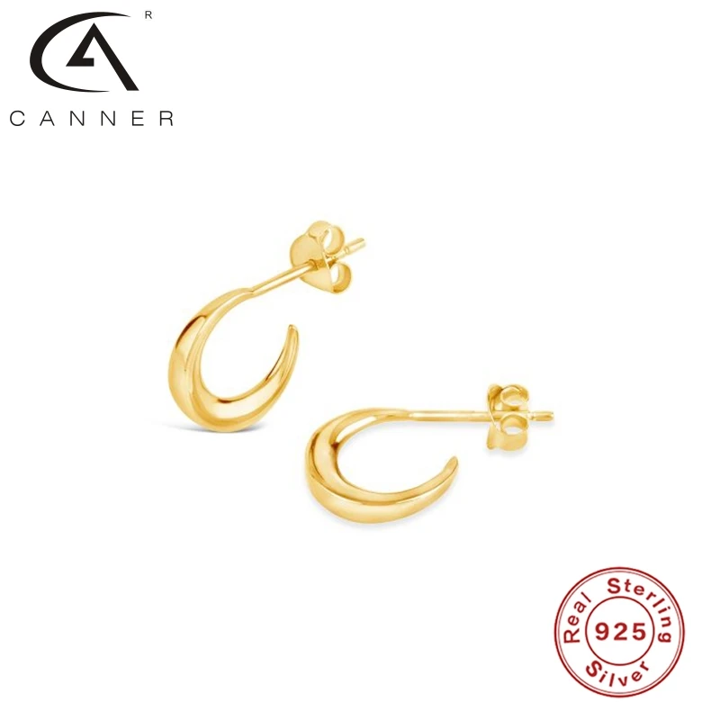 

CANNER Pendientes Plata 925 Stud Earrings For Women Personality Crescent C Huggie Earring Women Vintage Hip Hop Jewelry Kolczyki