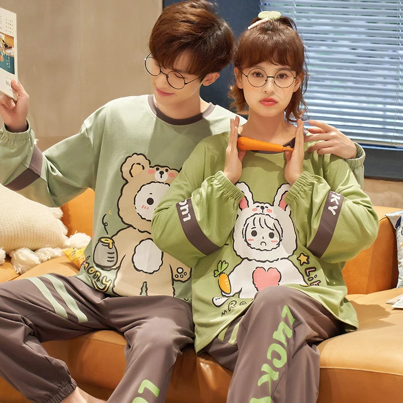 Новинка 2021 осенне-зимние хлопковые Пижамные комплекты для пар домашняя одежда