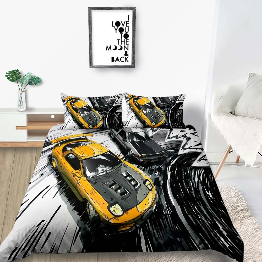 

Racing Car Bedding Set King Size Fashionable Artistic 3D Duvet Cover Vintage Queen Single Twin Full Double Unique Design Bed Set