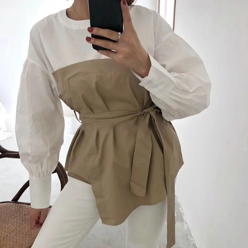 Женская блузка с поясом CHICEVER летняя повседневная Свободная контрастных цветов