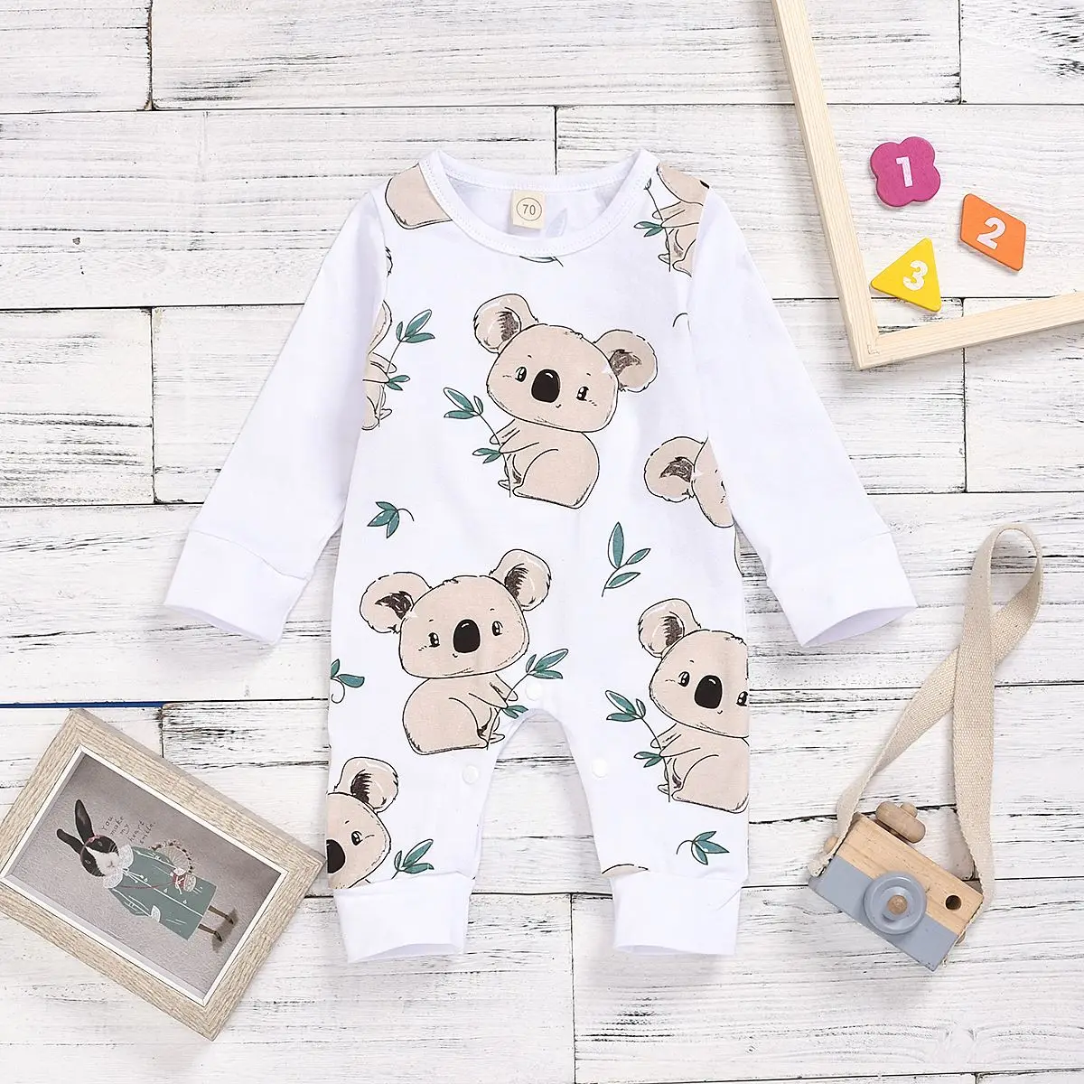 Puseky Newborn 100% Cotton Romper Infant Toddler Cute Koala printing Summer Long Sleeve Kids Jumpsuit Baby Boy Girl Clothes | Мать и