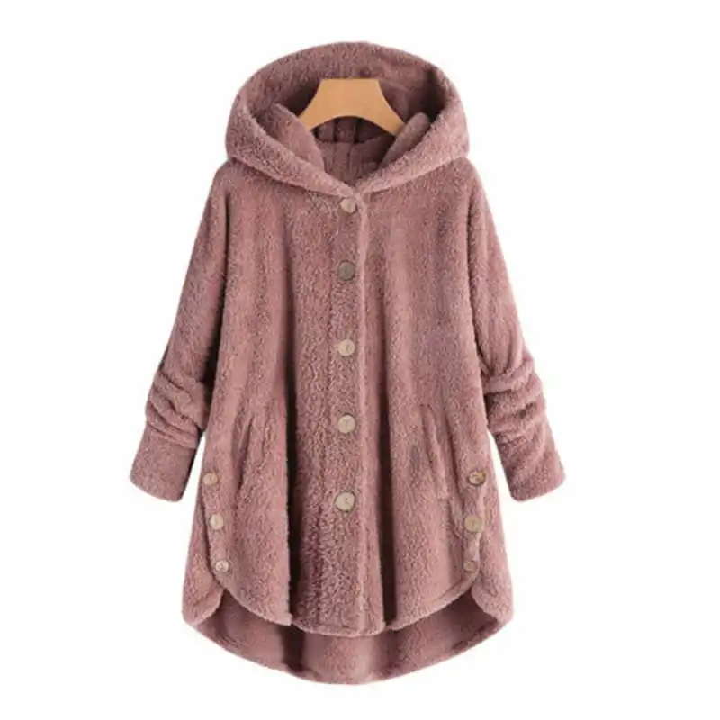 

Tops Fluffy Women Sweater Coat Warm Loose Overcoat Winter Outwear Jacket Button