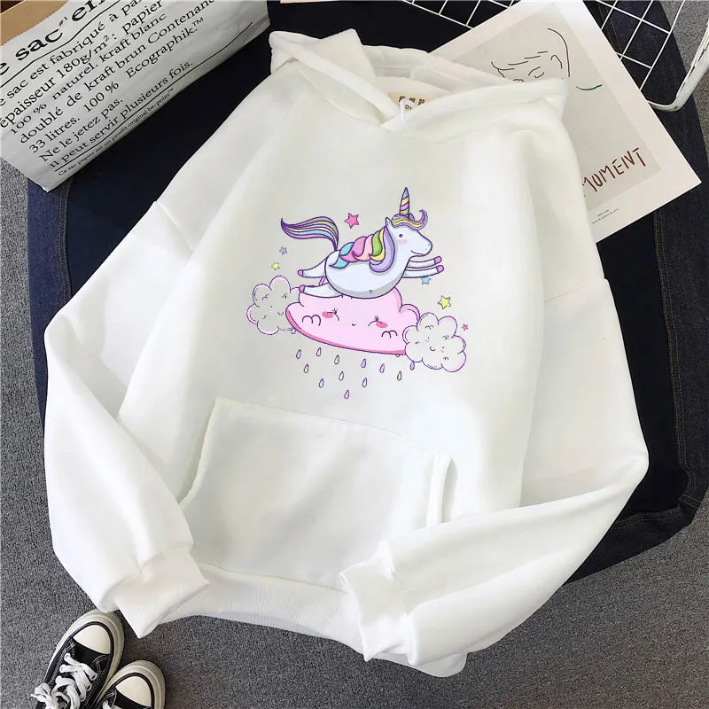 

Harajuku Winter Hoodies Women Unicorn Cartoon Printed Loose Casual Hooded Sweatshirt Streetwear Long Sleeve Pullovers