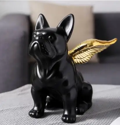 

animal statue Northern Europe creative black Bulldog cartoon ceramic simple modern living room porch decoration