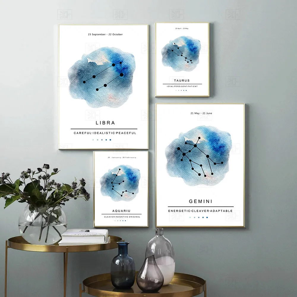 

Constellations Nursery Wall Art Print Zodiac Astrology Sign Canvas Art Painting Blue Kids Poster Boy Room Pictures Wall Decor