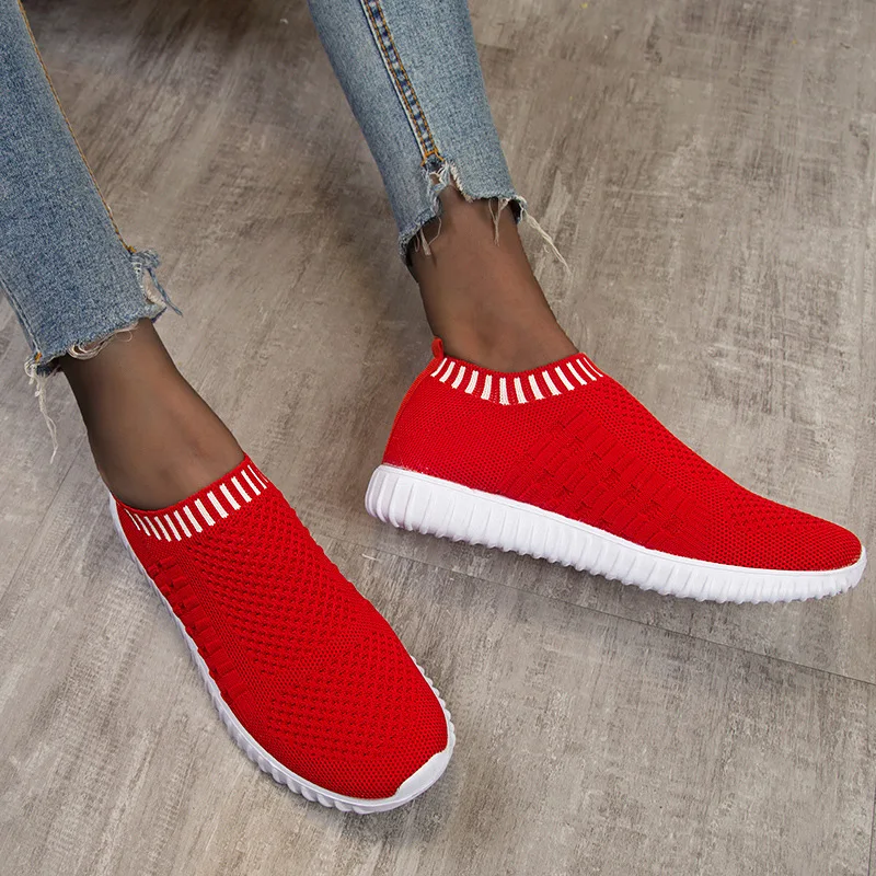 Женская обувь Сникеры на плоской подошве Вязание осень размера плюс 2019 новые