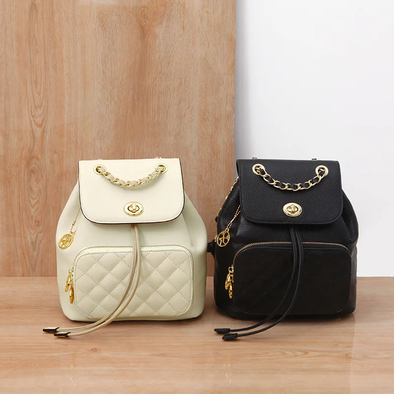 

Кожаный женский рюкзак с ромбовидной цепочкой в Корейском стиле, простые универсальные школьные сумки, модные рюкзаки для девочек-подростк...