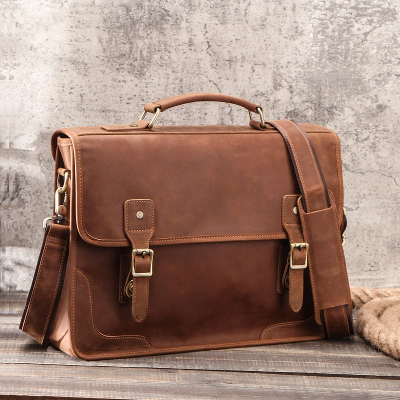

Vintage Bags Men Genuine Leather Briefcase Handbags Men's Business Briefcase Male Shoulder Messenger Cow Leather Bags