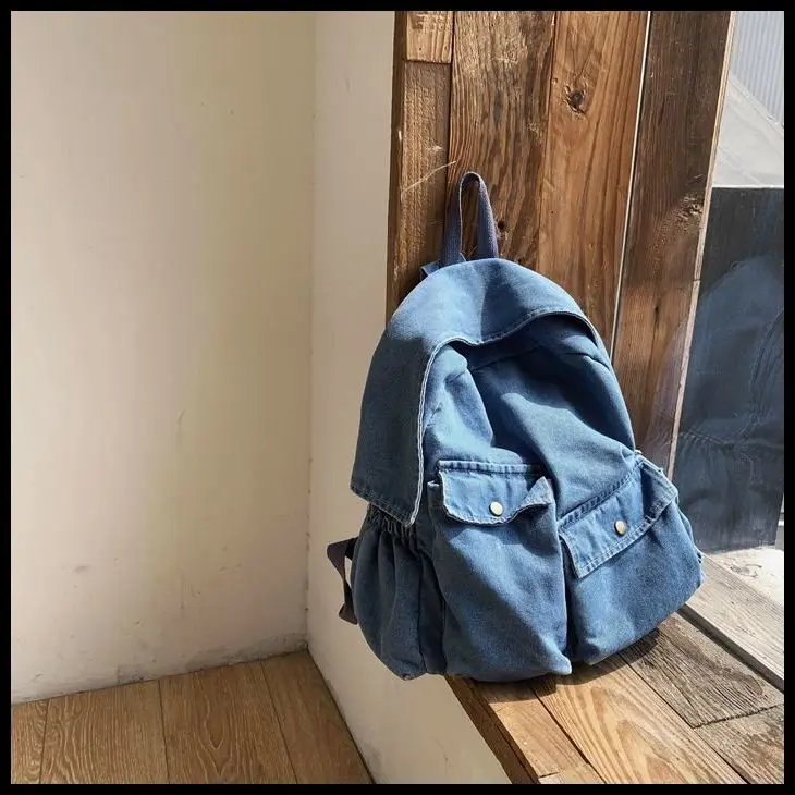 

Unisex Hip Hop Street Style Denim Canvas Backpack Students Laptop Backpack Fashion Double Shoulder Bag for Boys Girls