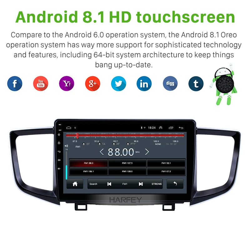 Harfey Car AutoStereo HD Android8.1 Radio 2Din GPS for Honda Pilot 2016 2017 2018 Multimedia Player support Mirror Link OBD2 DVR |