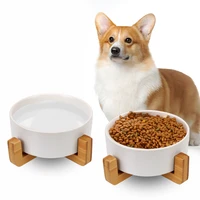 pet food water feeder 400 ml protect the cervical spine ceramic with wood stand no spill cat dog bowl dish pet product