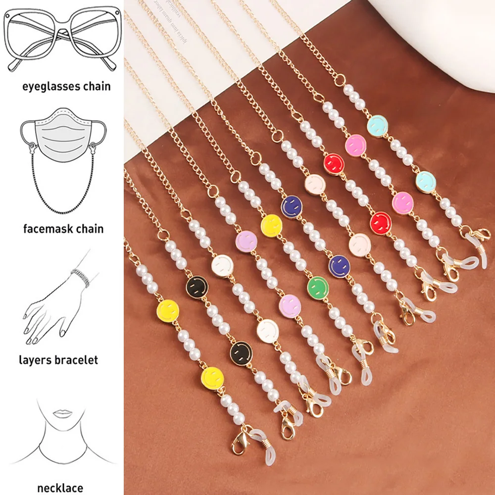 

2022 Acrylic Smiley Glasses Chain Lanyard Jewelry For Women Pearl Charm Sunglasses Mask Holder Neck Strap Eyewear Accessories
