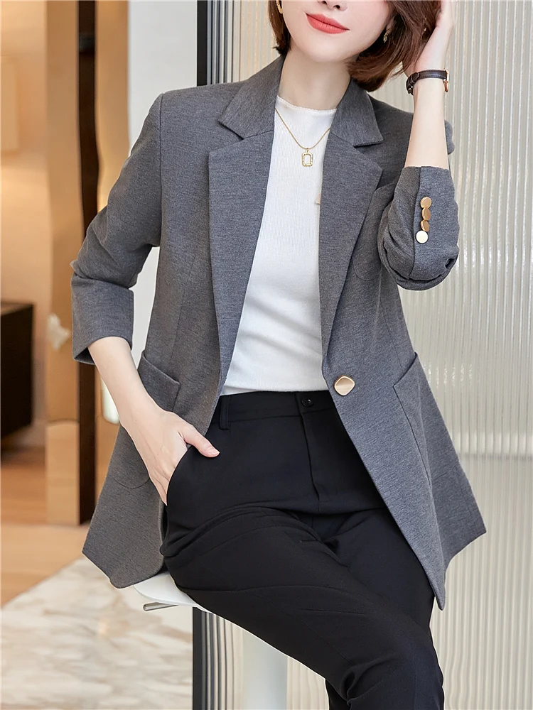 Spring Office Lady Elegant Blazer Coat Fashion Turn-Down Collar Women Outerwear Green Casual Simple Long Sleeve Stylish Jackets