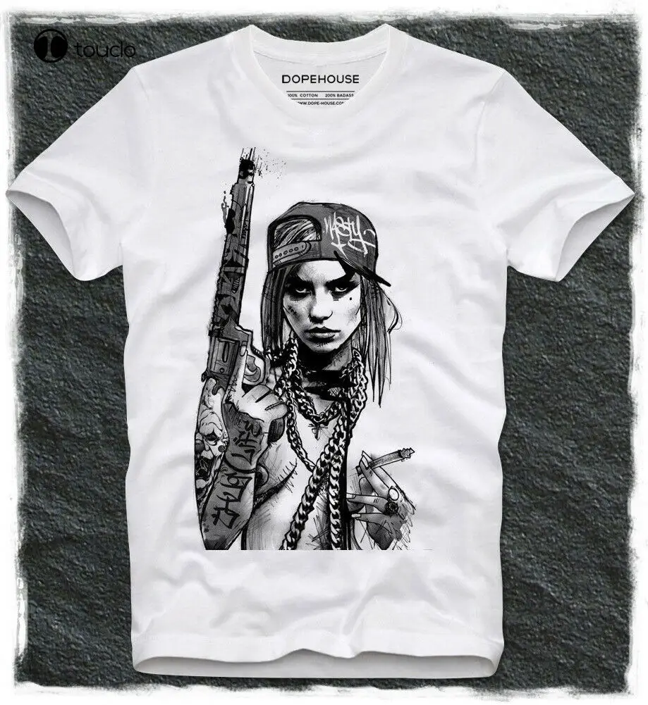 

New T-Shirt Sexy Hot Mexicana Girl Chola Chicana Mexico Mexico Gun Hipster Gangster Tee Shirt Unisex