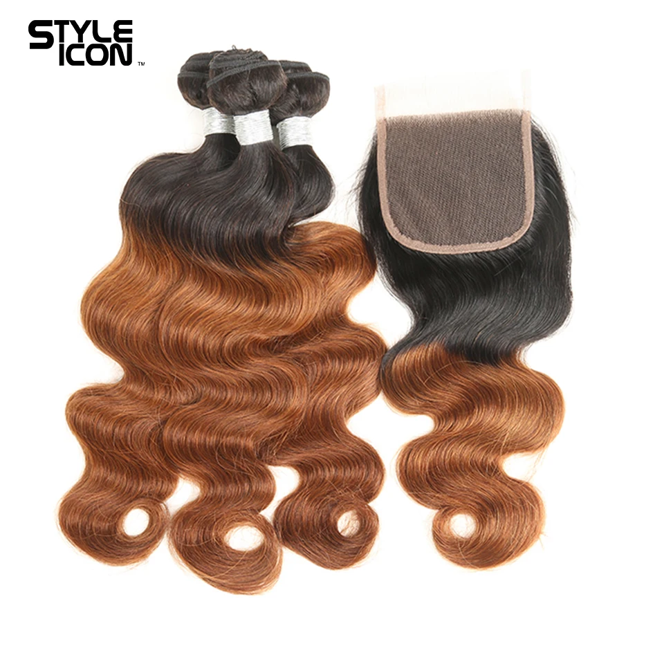 Brazilian T1b/30 Body Wave Bundles With Closure Ombre Remy Human Hair Bundles With Closure 3 Bundles With  Closure