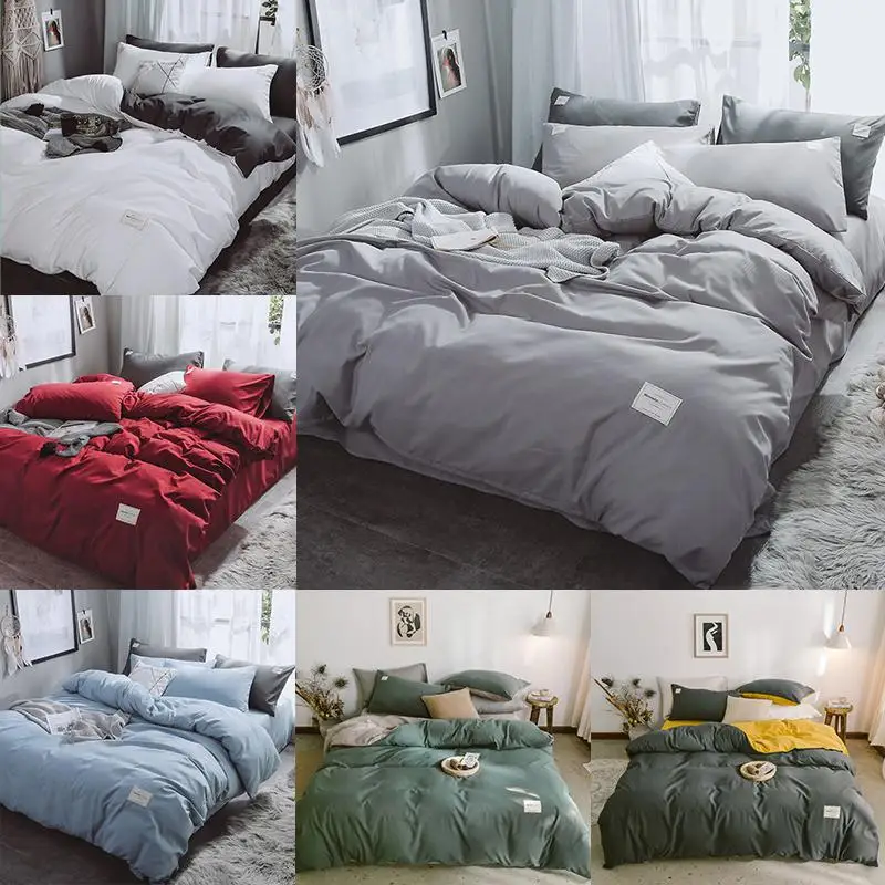 

49New Luxury Pure Color Bedding Set Modern bed linens Duvet Cover Set Hybrid Cotton Brief Bed Flat Sheet Set King Queen Bed