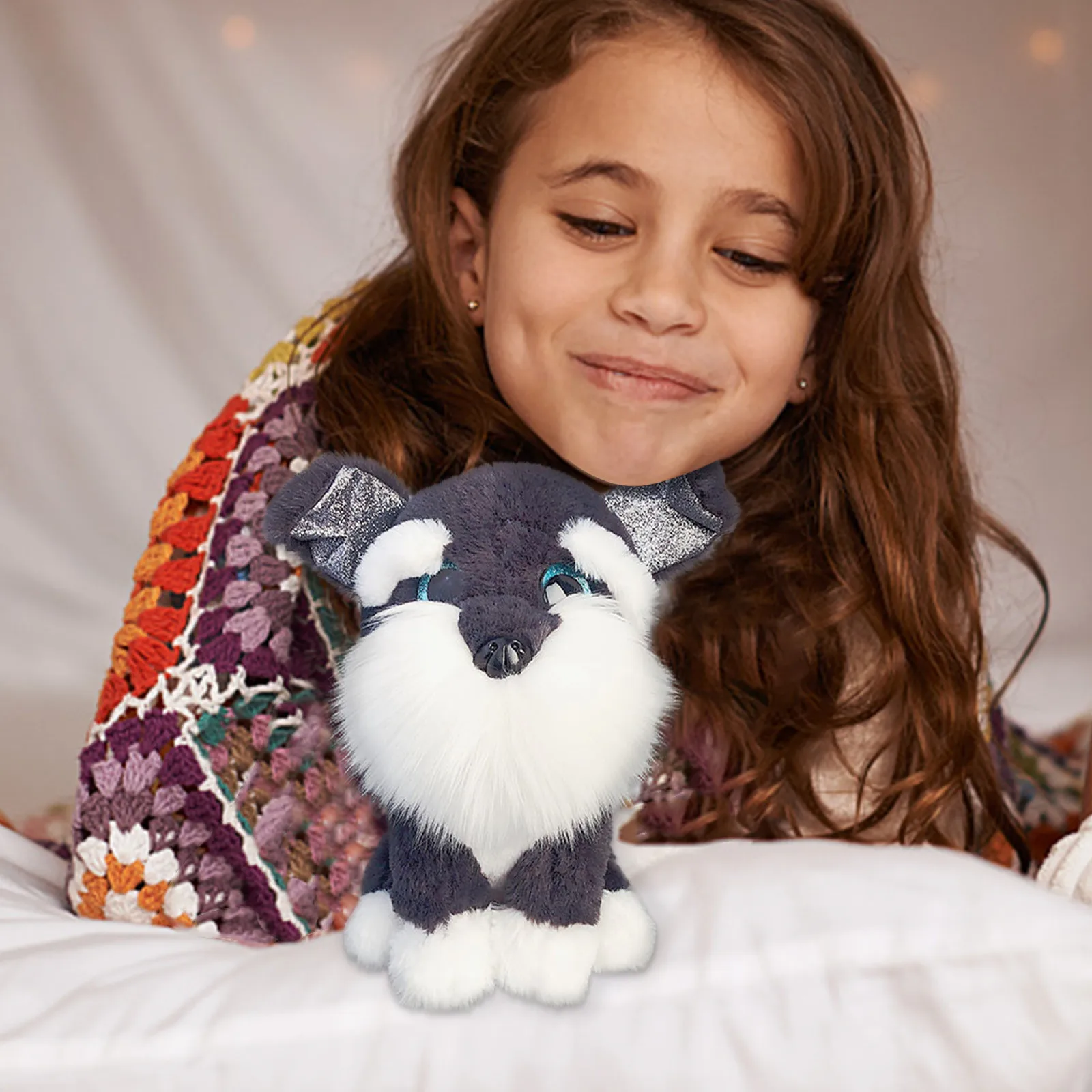 

Cute 3D Schnauzer Puppy Soft Plush Toy Cartoon Pillow Cushion Kids Doll Stuffed Plush Pillows Toys Children Gift