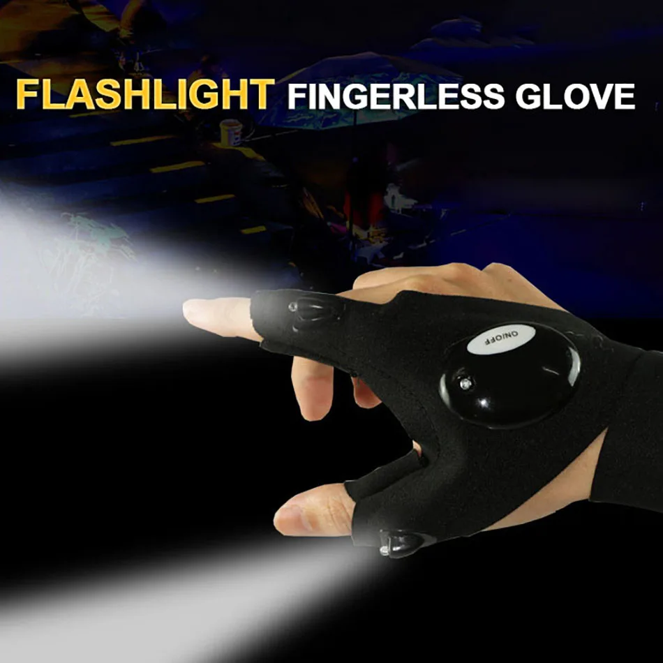 Flashlight Fingerless Glove Waterproof LED Light Torch Outdoor Tool Fishing Camping Hiking Survival Rescue Multi Light Gloves