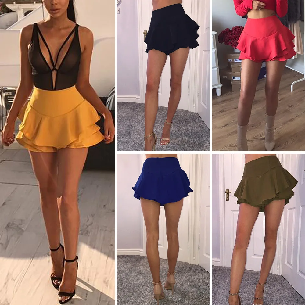 Женские короткие юбки многослойные плиссированные с оборкой вечерние мини