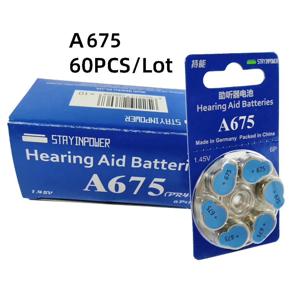 60 PCS Stay in Power Zinc Air Hearing Aid Batteries A675 675A 675 P675 PR44 Hearing Aid Battery A675 for Hearing Aids hot