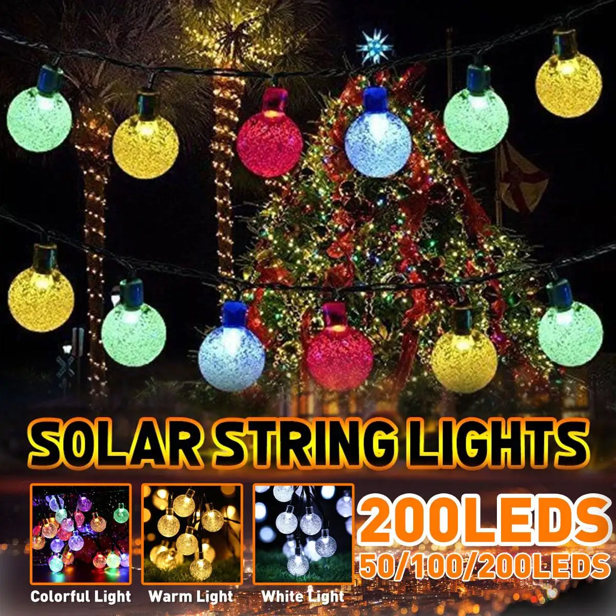 

Уличная светодиодная гирсветильник на солнечной батарее, 8 режимов, 200 светодиодов