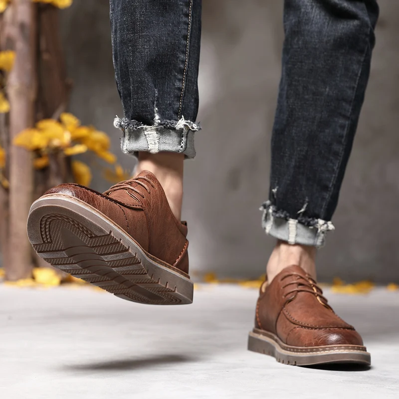 Кроссовки мужские кожаные на шнуровке удобные дышащие Повседневная Молодежная