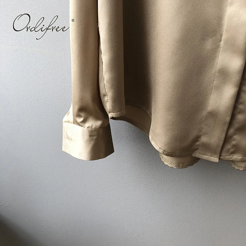 

Ordifree 2020 Autumn Women Satin Shirt Blouse Casual Loose Tops Long Sleeve Vintage Female Silk Blouse Shirt